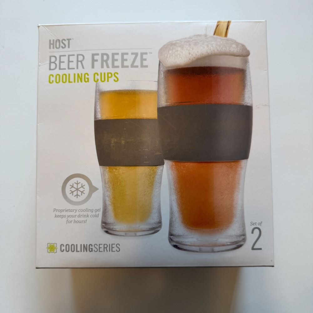 HOST Beer Freeze Cooling Cups - Set of 2 - 16oz Glasses incl Box - Double Wall
